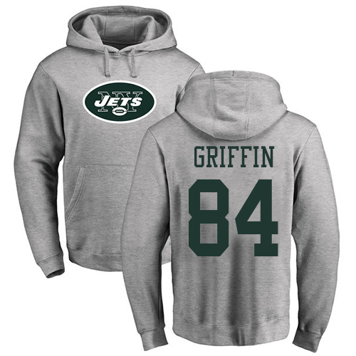 New York Jets Men Ash Ryan Griffin Name and Number Logo NFL Football #84 Pullover Hoodie Sweatshirts